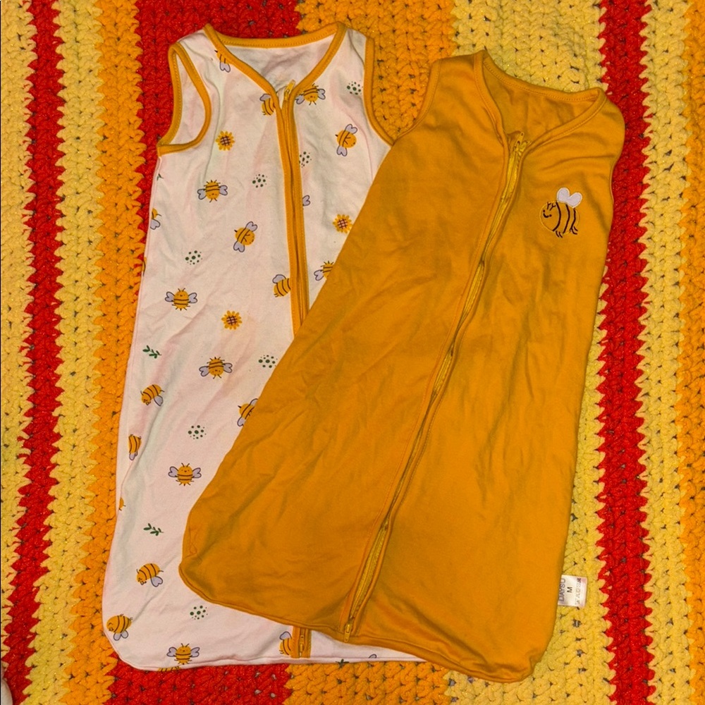 Kids Pajamas - Bee Yellow and White Sleep Sacks